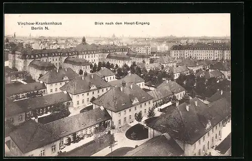 AK Berlin, Virchow-Krankenhaus aus der Vogelschau, Blick nach dem Haupteingang