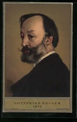 Künstler-AK Schweizer Bundesfeier 1919, Portrait von Gottfried Keller, Ganzsache