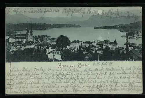 Mondschein-AK Luzern, Teilansicht mit Wasser- und Bergblick