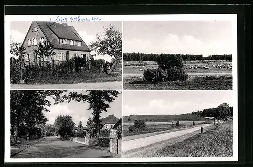 AK Brockhöfe b. Uelzen, Wegpartie am Feld, Strasse durch den Ort, am Haus Margarete