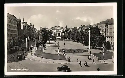 AK Posen, Wilhelmplatz mit Strassenbahn