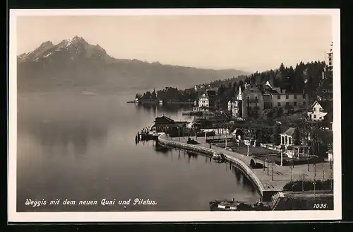 AK Weggis, Teilansicht mit neuem Quai und Pilatus