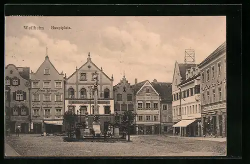 AK Weilheim, Hauptplatz mit Säulendenkmal