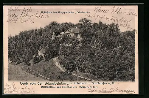 AK Nordhausen a. H., Gasthaus Schnabelsburg am Kohnstein