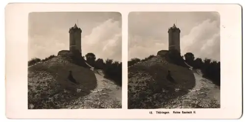 Stereo-Fotografie NPG, Berlin-Steglitz, Ansicht Saaleck / Thüringen, Wehrturm der Ruine