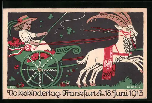 Künstler-AK Frankfurt a. M., Volkskindertag 1913, Kinderfürsorge Kutsche