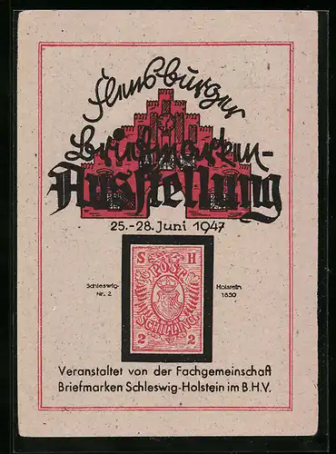 AK Flensburg, Briefmarken-Ausstellung 1947, Schleswiger Briefmarke