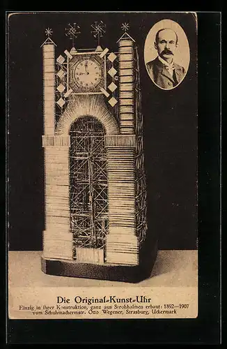 AK Original-Kunstuhr mit Portrait des Erbauers Otto Wegener