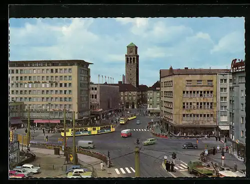 AK Mülheim a. d. Ruhr, Stadtmitte mit Haus der Barmer Ersatzkasse und Strassenbahn