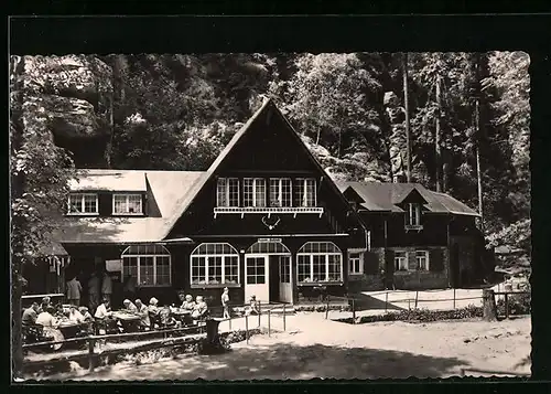 AK Uttewalder Grund i. Sächs. Schweiz, an der Gaststätte Waldidylle