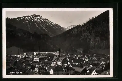 AK Immenstadt i. Allgäu, Blick über die Dächer der Stadt gegen den Steineberg und Stuiben