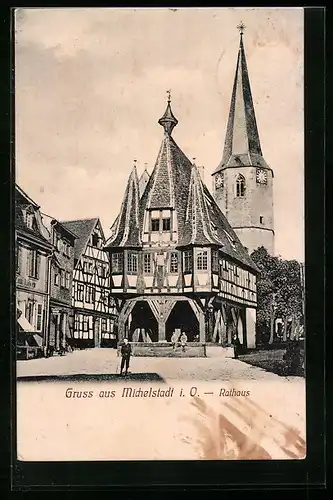 AK Michelstadt i. O., vor dem Rathaus