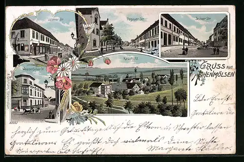 Lithographie Hohenmölsen, Lützener Str. Pegauer Str., Kaschütz