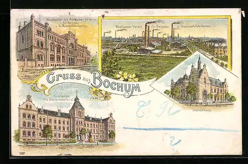 Lithographie Bochum, Ständehaus, Bochumer Verein für Bergbau u. Gussstahlfabrikation