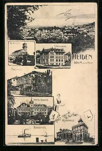 AK Heiden, Hotel Krone, Kurhalle, Schulhaus