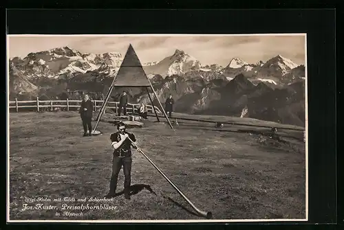 AK Alpnach, Preisalphornbläser Jos. Kuster, Rigi-Kulm mit Tödi und Scheerhorn