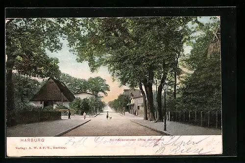 AK Harburg, Heimfelderstrasse Weg zur Haake mit Kindern