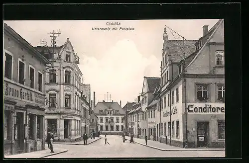 AK Colditz, Untermarkt mit Postplatz