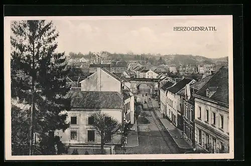 AK Herzogenrath, Ortsansicht mit Eisenbahnbrücke