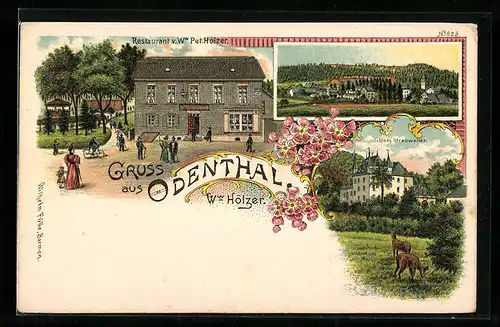 Lithographie Odenthal, Restaurant v. Ww. Pet. Hölzer, Schloss Strauweiler