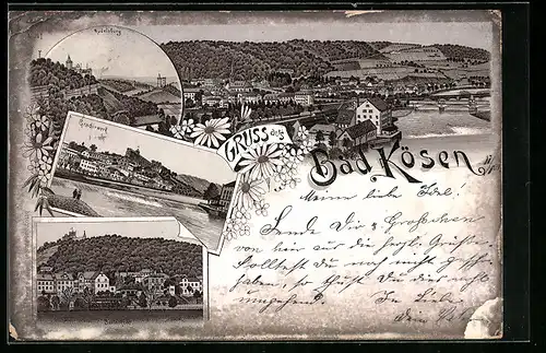 Lithographie Bad Kösen, Rudelsburg, Gradierwerk, Borlachbad, Totalansicht