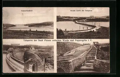 AK Werda, Gesamtansicht Talsperre der Stadt Plauen-Sperrmauer, Strasse durch die Talsperre, Kaskaden