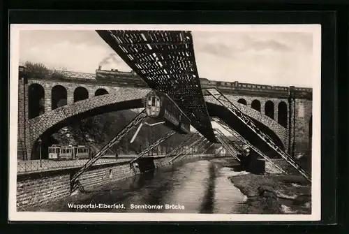 AK Wuppertal-Elberfeld, Schwebebahn an der Sonnborner Brücke