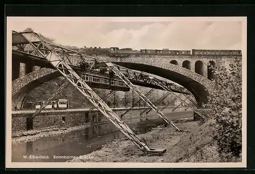 AK Wuppertal-Elberfeld, Schwebebahn an der Sonnborner Brücke