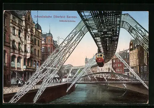 AK Eberfeld-Barmen, Schwebebahn an der Isländerbrücke