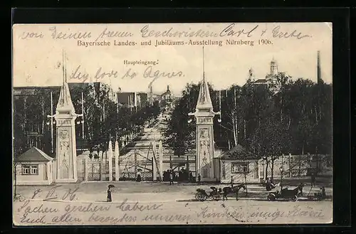 AK Nürnberg, Bayerische Landes- und Jubiläums-Ausstellung 1906, Haupteingang