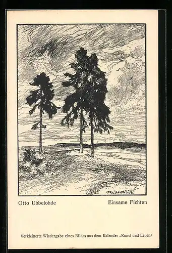 Künstler-AK Otto Ubbelohde: Einsame Fichten