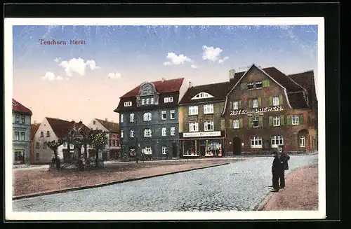 AK Teuchern, Markt mit Hotel zum Löwen