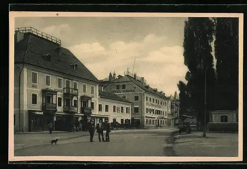 AK Villabassa, Piazza col Hotel e Caffé Ebner