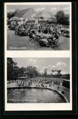 AK Bad Schelkau, Erholungsstätte, Terrasse am Bad, Teilansicht mit Sportwiese