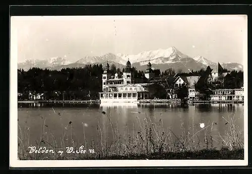 AK Velden a. W. See, Blick auf See und Berge