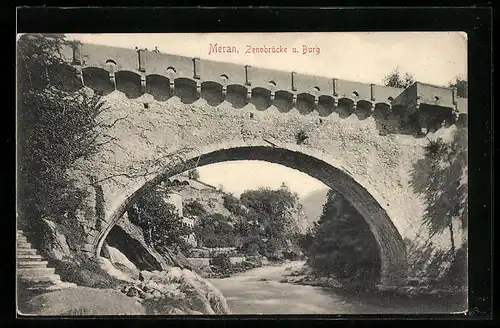 AK Meran, Zenobrücke und Burg