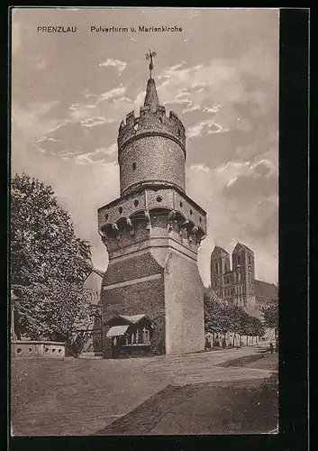 AK Prenzlau, Pulverturm und Marienkirche