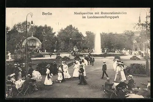 AK Berlin, Musikpavillon mit Restaurationshallen im Landesausstellungspark