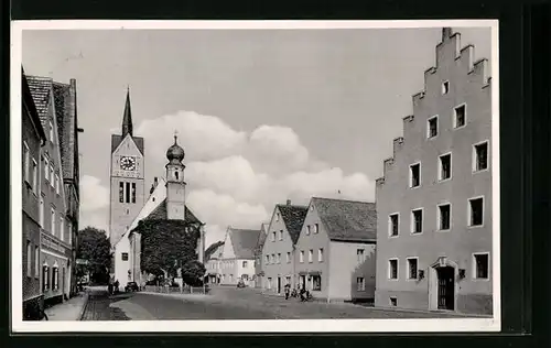 AK Neustadt an der Donau, Strassenpartie mit Kirche