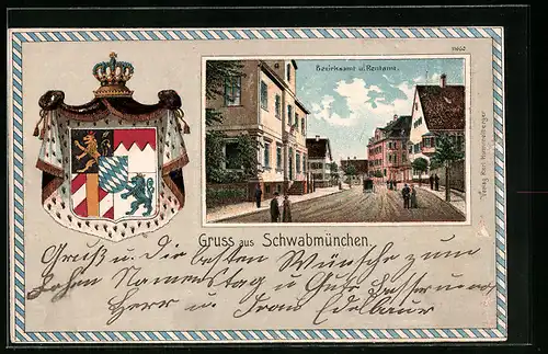 Passepartout-Lithographie Schwabmünchen, Bezirksamt und Rentamt, Wappen