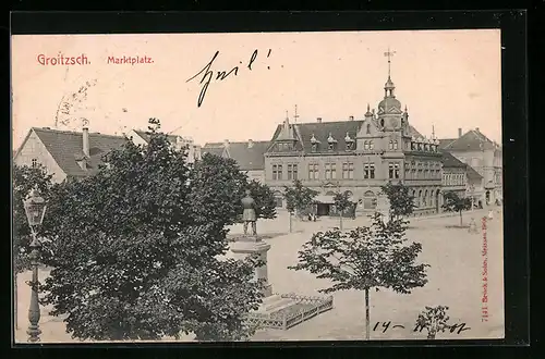 AK Groitzsch, Marktplatz mit Denkmal