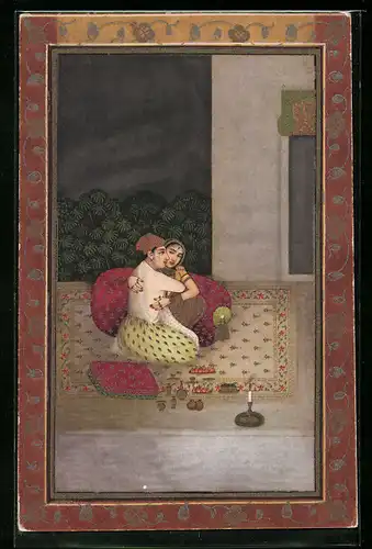 AK Liebespaar auf der Haremsterrasse, Indien um 1700