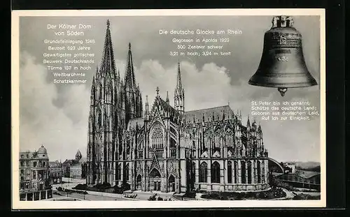 AK Der Kölner Dom von Süden, Die deutsche Glocke am Rhein