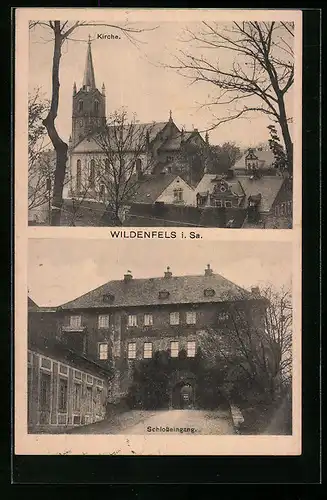 AK Wildenfels i. Sa., Kirche und Schlosseingang