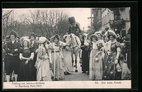 AK Hamburg, Festzug zur Jahrhundertfeier März 1913, Der erste Kosak