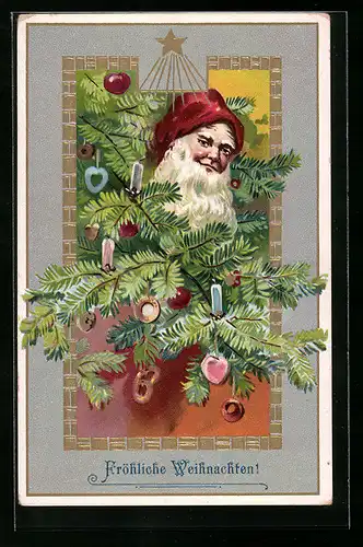 AK Weihnachtsmann mit Tannenzweigen, Weihnachtsgruss