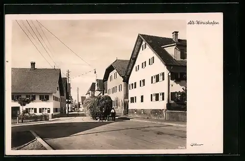 AK Wörishofen, Strassenpartie mit Heuwagen