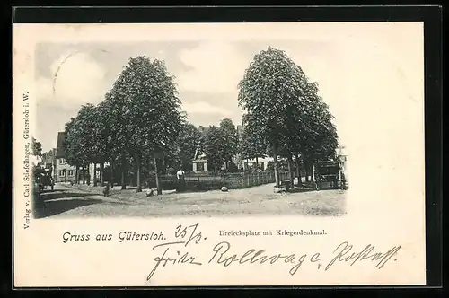 AK Gütersloh, Dreiecksplatz mit Kriegerdenkmal