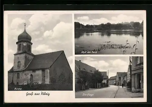 AK Pölzig, Dorflage, Kirche und Teichidyll