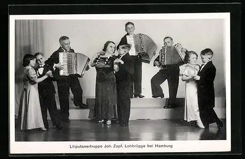 AK Lohbrügge bei Hamburg, Liliputanertruppe Joh. Zapf, Akkordeon